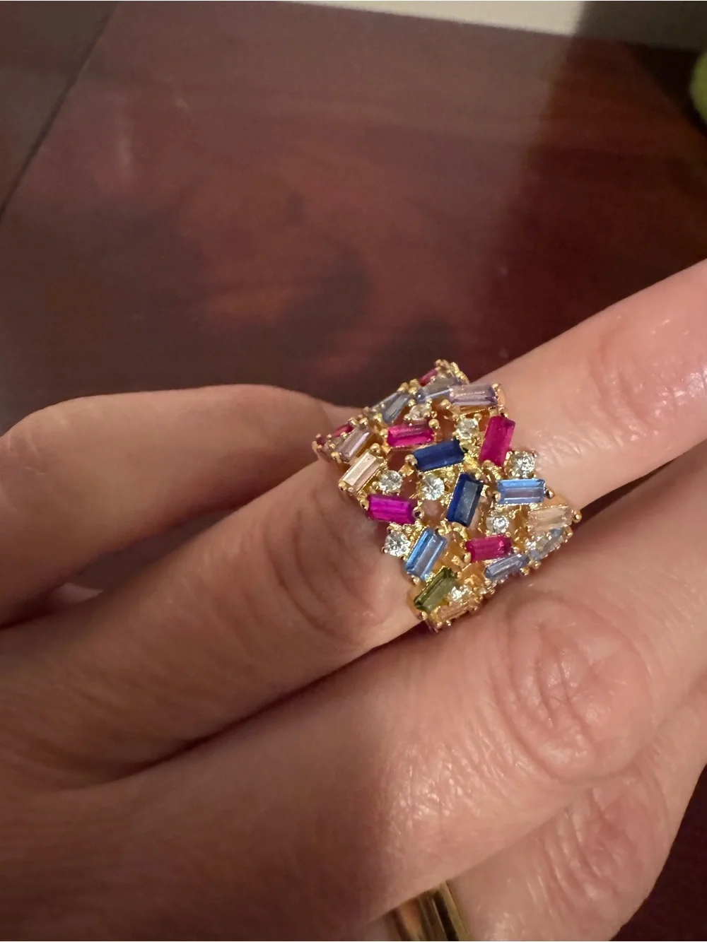Gold Multicolor Baguette Gem Cluster Ring - Women size 6